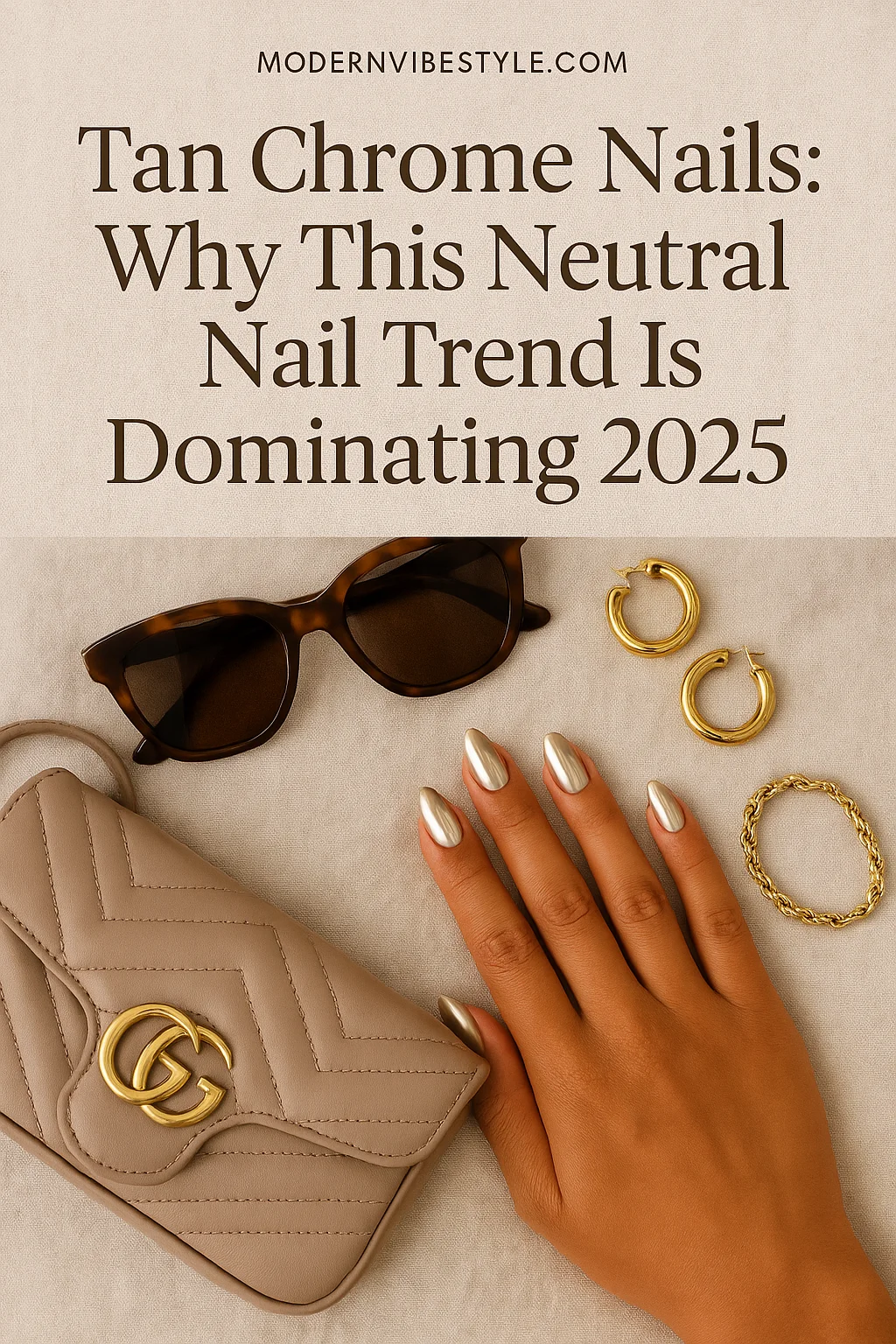 light tan chrome nails