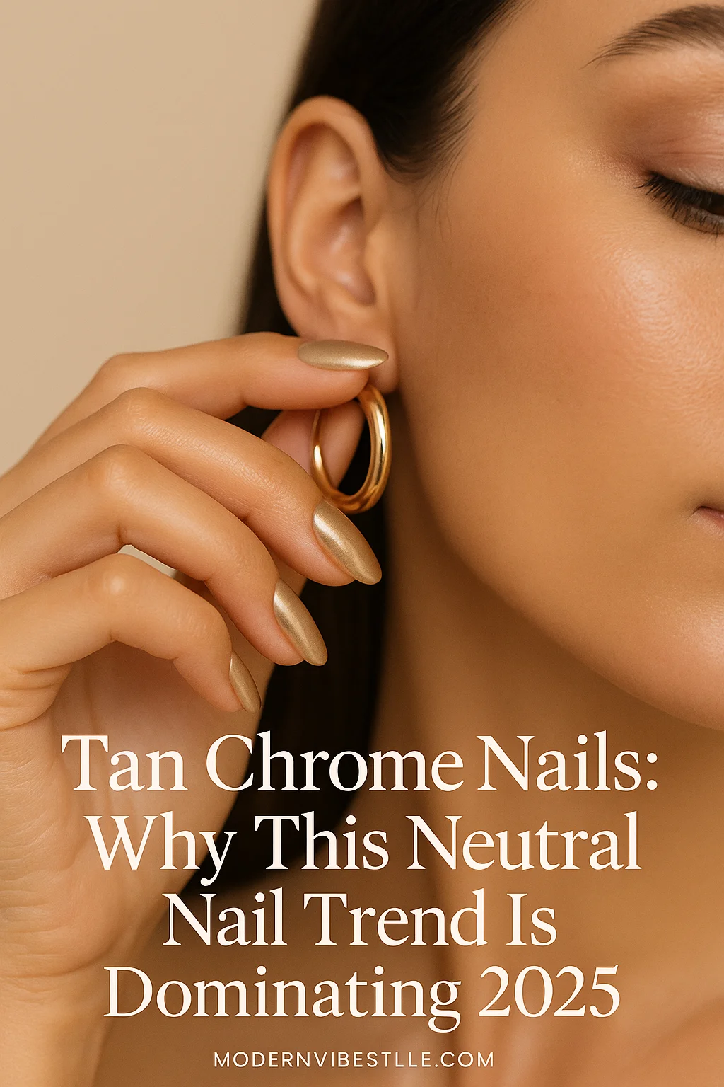 tan nails with chrome