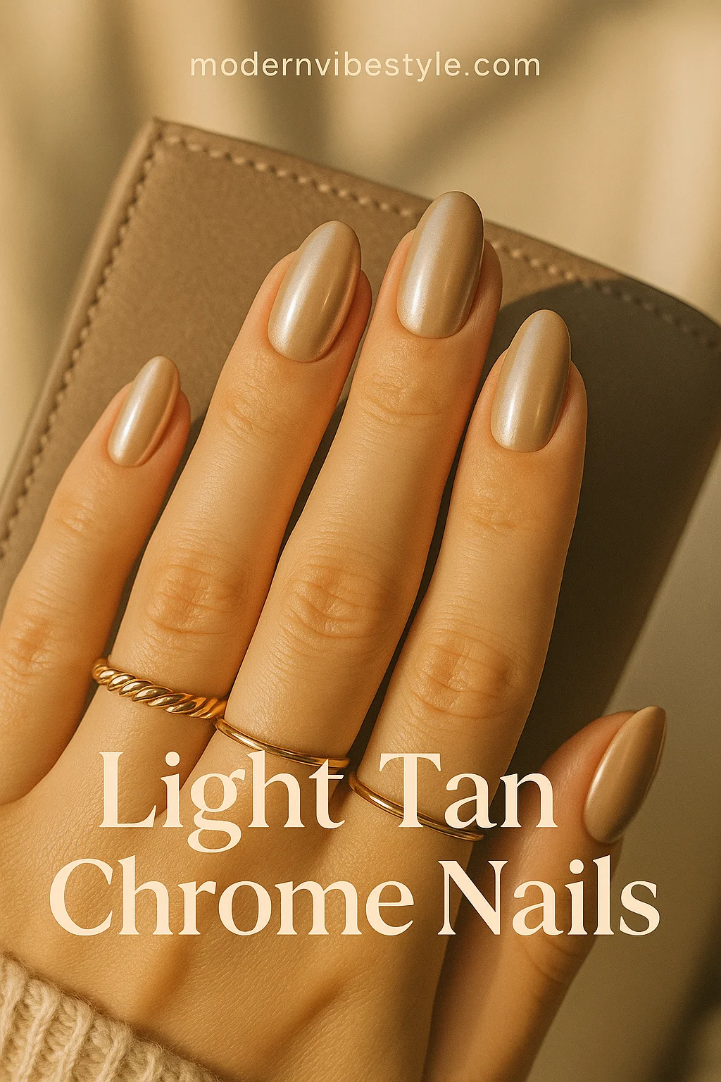 beige chrome nails