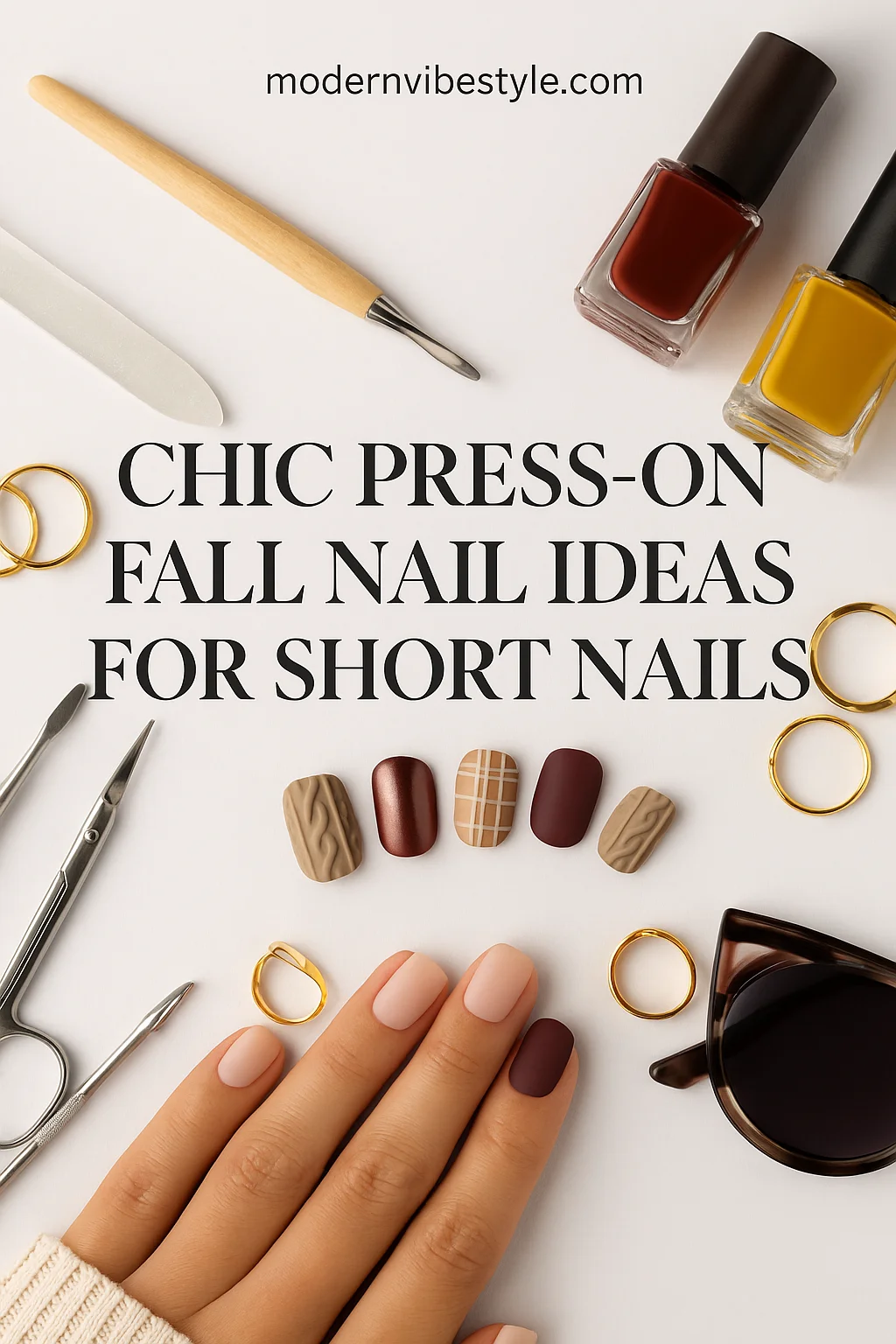 cozy fall manicure short nails